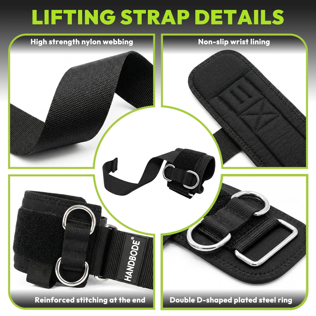 Weight Lifting Straps With Cuffed D Ring, Gym Wrist Straps for Men, Fit Cable Machine Workout, Black Nylon, Extra-Long & Extra-Thick, Enhanced Grip, Weightlifting, 2 PCS