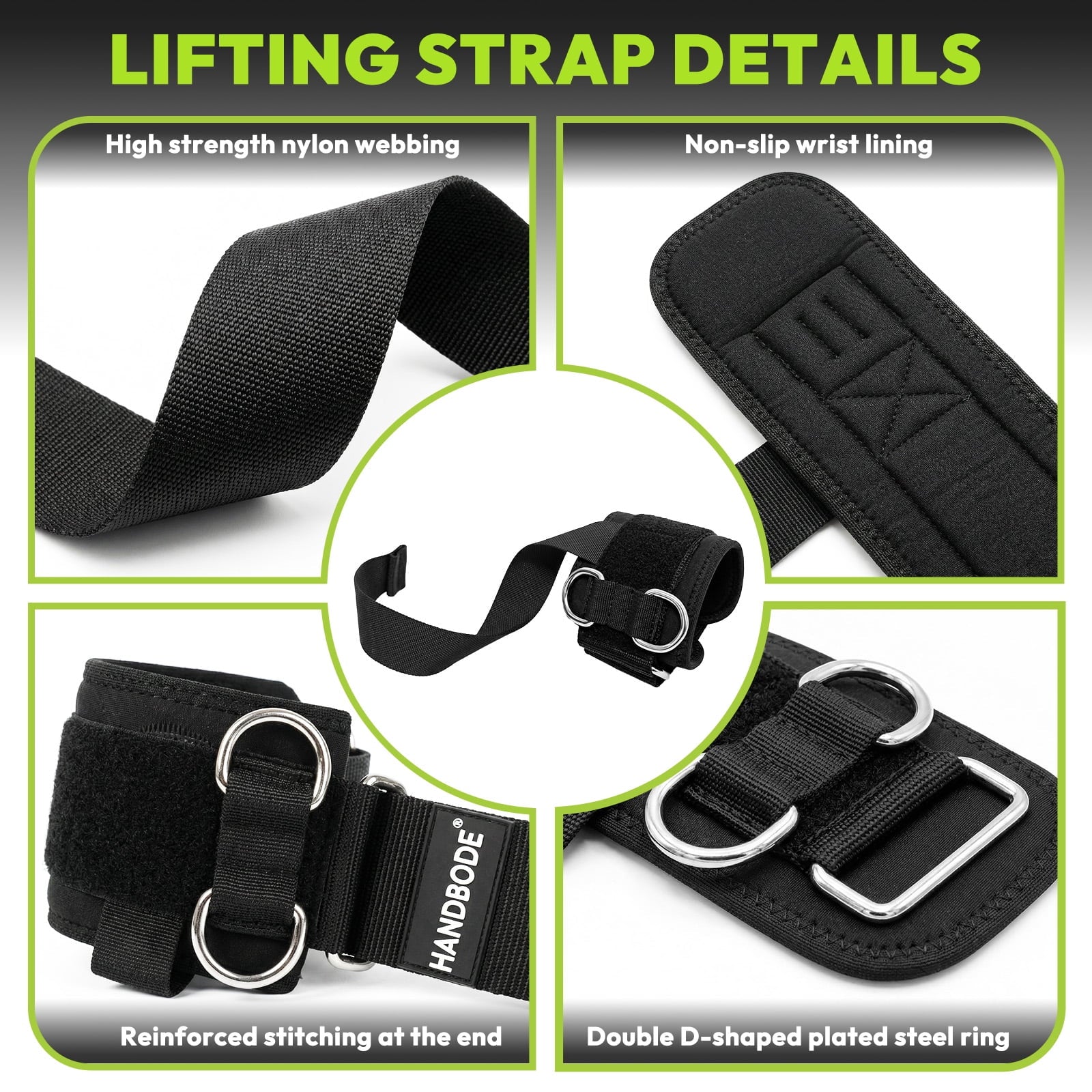 Weight Lifting Straps With Cuffed D Ring, Gym Wrist Straps for Men, Fit Cable Machine Workout, Black Nylon, Extra-Long & Extra-Thick, Enhanced Grip, Weightlifting, 2 PCS
