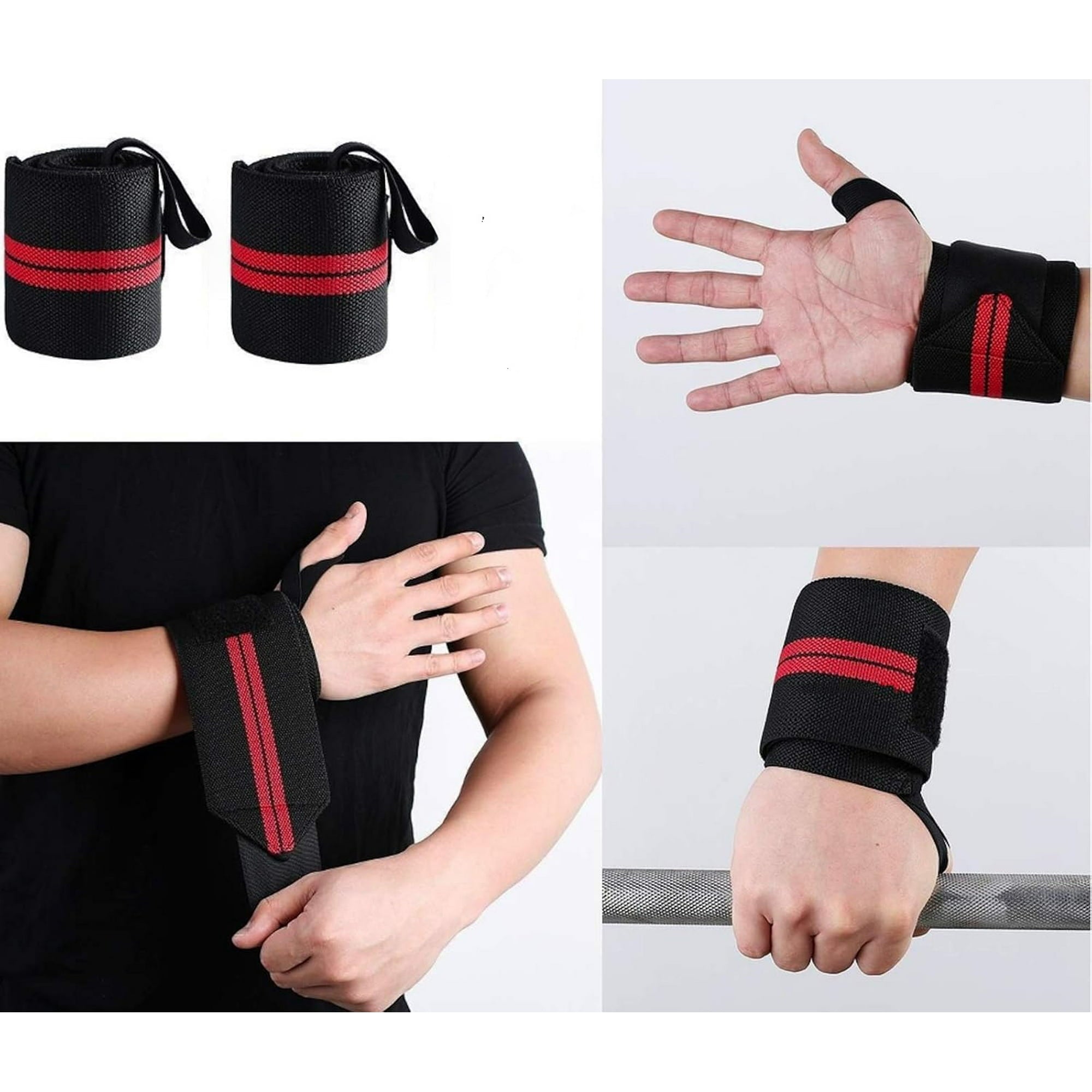 Weight Lifting Wrist Support Wraps, Elasticated Heavy Duty Wrist Workout Braces with Thumb Loop, Ideal for Powerlifting, Strength Training, Bodybuilding