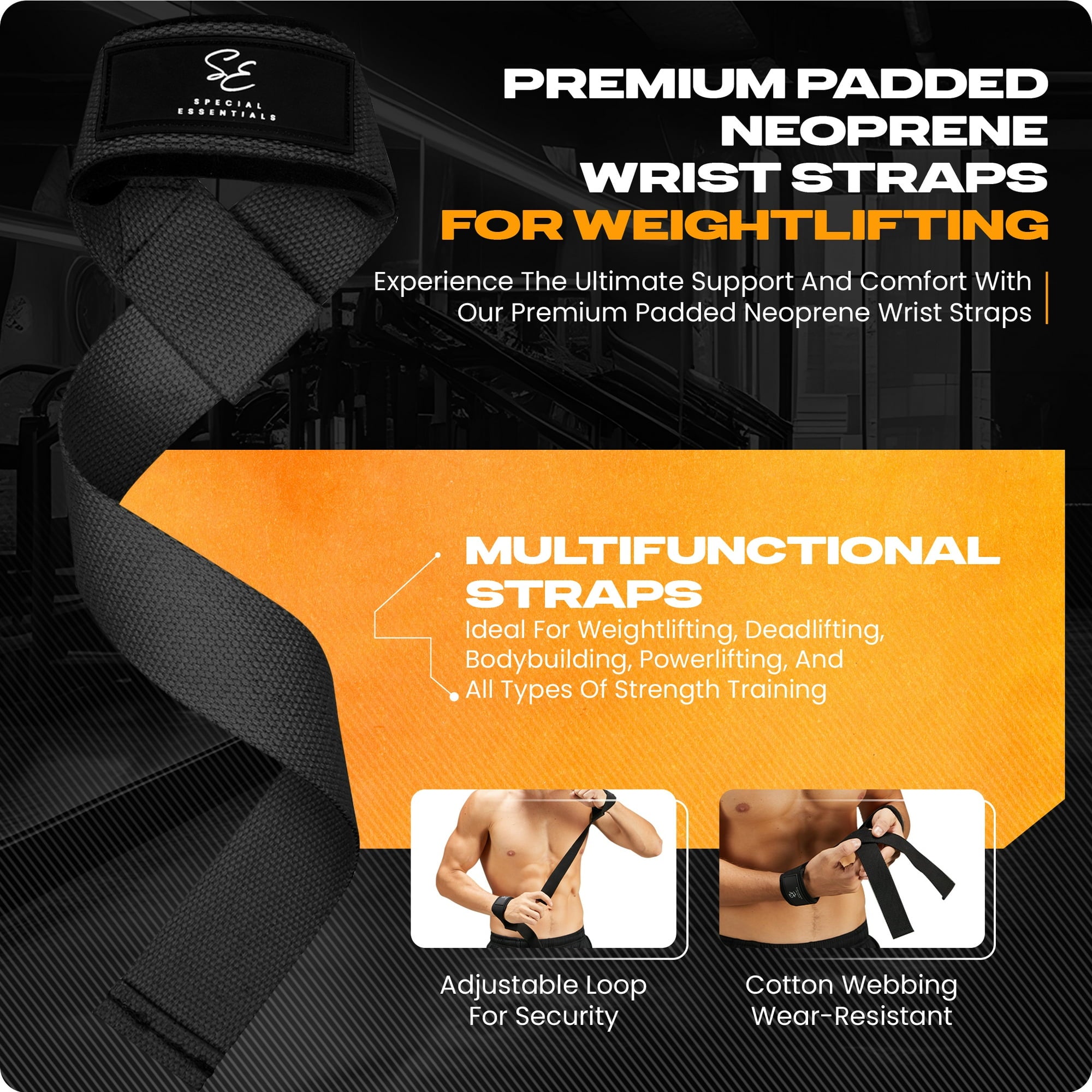 Weightlifting Wrist Straps – 2-Pack Adjustable Padded Neoprene Lifting Straps for Gym, for Men & Women