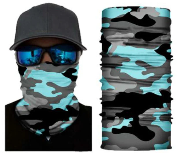 Teal blue camo bandana neck gaiter