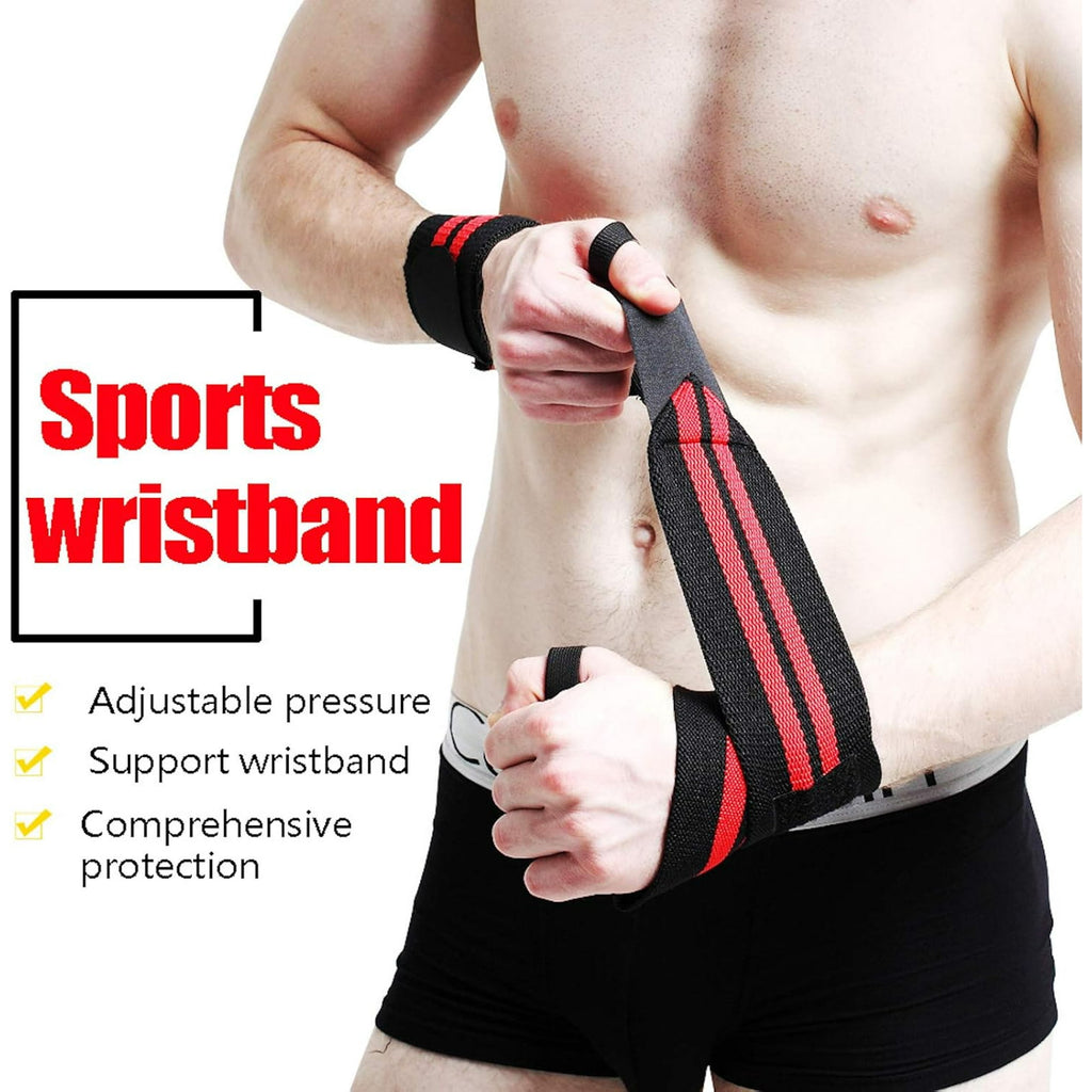 Weight Lifting Wrist Support Wraps, Elasticated Heavy Duty Wrist Workout Braces with Thumb Loop, Ideal for Powerlifting, Strength Training, Bodybuilding